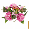 Artificial 7-Fork Peony Fan-Shaped Floral Stem 45cm Cream White with Pink-Centered Blossoms & Eucalyptus Foliage for Wedding Aisle Filler Table Vase Decor Wholesale