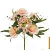 Artificial 7-Head Guocheng Rose Fan-Shaped Floral Stem 46cm Pink Champagne with Small Blossoms & Eucalyptus Foliage for Wedding Aisle Filler Table Vase Decor Wholesale