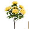 Artificial 7-Head Xuanli Rose Bouquet Bunch 52cm Pink Yellow Gradient with Brown Woody Stems & Serrated Foliage for Romantic Wedding Home Vase Decor Wholesale