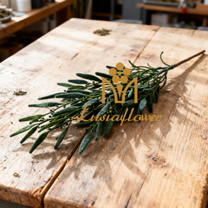 Artificial Single Stem Preserved Melaleuca 50cm Faux Eternal Green Foliage Spray for Wedding Bouquet Filler Home Vase Decor Wholesale