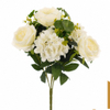 Artificial 10 Heads English Rose & Hydrangea Bouquet Bunch 55cm Cream White with Lotus Leaf Greenery for Romantic Wedding Home Vase Decor Wholesale