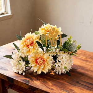 Artificial Mixed Dahlia & Pentagram Orchid Bouquet 7+5 Heads 44cm Faux Flower Bunch With Green Foliage for Wedding Centerpiece Bridal Arch Home Vase Decor Wholesale