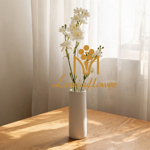 87cm White Artificial Delphinium Single Stem Faux 3 Fork Larkspur Flower Branch For Vase Arrangement Wedding Table Centerpiece Bridal Backdrop Home Party Event Decor Wholesale