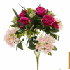 Artificial 15 Heads Rose & Five-Point Small Orchid Bouquet 60cm Faux Cream White Mixed Flower Bunch with Assorted Green Foliage for Wedding Home Vase Decor Wholesale