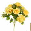 Artificial 15-Head No.21 Rose & Curled-Petal Hydrangea Bouquet 62cm Cream White with Lotus Leaf & Broad Veined Foliage for Tall Floor Vase Large Wedding Decor Wholesale