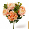 Artificial 10 Heads English Rose & Hydrangea Bouquet Bunch 55cm Cream White with Lotus Leaf Greenery for Romantic Wedding Home Vase Decor Wholesale