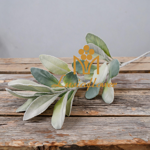 Artificial Flocked Lamb's Ear Leaf Stem 65cm Faux Silver Green Lamb Ear Foliage Spray for Wedding Bouquet Filler Home Vase Decor Wholesale