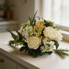 Artificial 17-Head Peony & Herbaceous Peony Cluster Bouquet 53cm Cream White with Mixed Foliage for Full Bush Wedding Centerpiece Large Vase Decor Wholesale