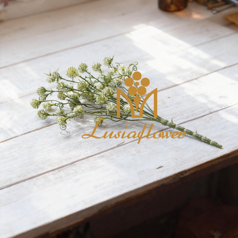 Artificial 7 Fork Thorn Ball Pod Bouquet 41cm Faux Green Spiky Pod Spray for Wedding Centerpiece Bridal Arch Home Vase Decor Wholesale