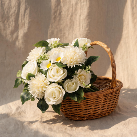 Artificial Silk Flower Bouquet Mixed Rose Dahlia Daisy with Green Leaves for Home Wedding Decor Wholesale