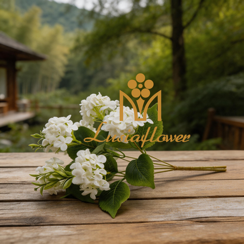 Artificial 6 Fork Hydrangea Flower Bouquet 42cm Faux White Hydrangea Bush With Green Leaves for Wedding Centerpiece Home Vase Decor Wholesale