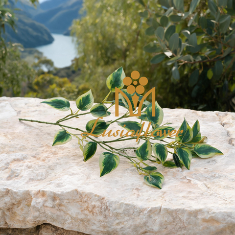 Artificial 2 Fork 3D Apple Leaf Single Stem 50cm Variegated Faux Greenery Branch for Wedding Bouquet Filler Home Vase Decor Wholesale