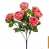 Artificial 7-Head Guocheng Rose Bouquet Bunch 52cm Pink Champagne Gradient with Brown Woody Stems & Serrated Foliage for Romantic Wedding Home Vase Decor Wholesale