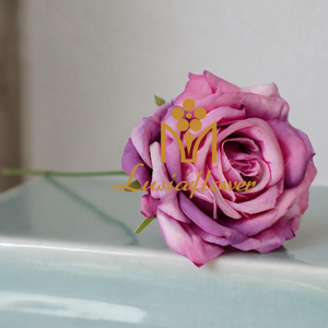 Artificial Single Stem Rose 25cm Faux Purple Gradient Rose Flower for Wedding Bouquet Filler Corsage Home Vase Decor Wholesale