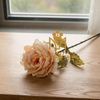 Artificial Single Stem Small Matte Dried Rose 66cm Faux Apricot Vintage Rose with Withered Leaves for Rustic Wedding Home Decor Wholesale