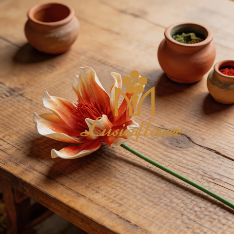 Artificial Single Head Extra Large King Protea Stem 55cm 28cm Bloom Diameter Warm Orange Big Flower for Wedding Table Centerpiece Home Decor Wholesale