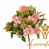 Artificial 12 Heads Chrysanthemum Half Bouquet Stem 54cm Faux Dusty Apricot Pink Ball Dahlia Mix with White Blooms & Autumn Foliage for Rustic Wedding Home Vase Decor Wholesale