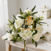 Artificial 12 Heads Rose & Five-Point Small Orchid Bouquet 53cm Faux Cream White Mixed Flower Bunch with Assorted Green Foliage for Wedding Home Vase Decor Wholesale