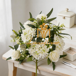 Artificial 12 Heads Rose & Five-Point Small Orchid Bouquet 53cm Faux Cream White Mixed Flower Bunch with Assorted Green Foliage for Wedding Home Vase Decor Wholesale