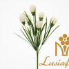 Artificial 6 Fork Mini Tulip Bush 30cm Faux White Tulip Flower Spray with Grass Leaves for Wedding Bouquet Filler Home Vase Decor Wholesale
