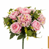 Artificial 17-Fork English Rose & Hydrangea Bouquet Bunch 54cm Cream White with Lotus Leaf & Long Foliage for Full Bush Wedding Large Vase Decor Wholesale