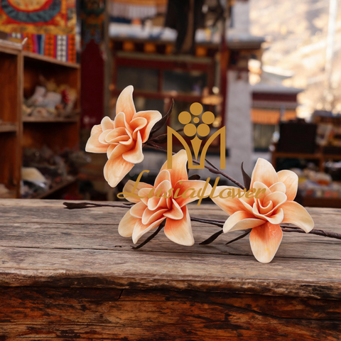 Artificial 3 Head Southern Magnolia Protea Stem 82cm Faux Warm Apricot Orange Open Bloom Branch for Rustic Boho Wedding Vase Decor Wholesale