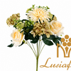 Mixed Artificial Flower Bouquet White Rose Blue Hydrangea Dahlia Green Foliage Bush For Wedding Arch Table Centerpiece Home Party Event Decor Wholesale