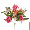 Artificial 7-Head Guocheng Rose Fan-Shaped Floral Stem 46cm Pink Champagne with Small Blossoms & Eucalyptus Foliage for Wedding Aisle Filler Table Vase Decor Wholesale