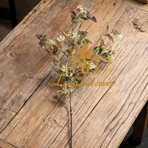 Artificial Small Plastic Flower Branch 72cm Faux Dried Autumn Foliage with Mini White Blooms for Rustic Wedding Home Vase Decor Wholesale