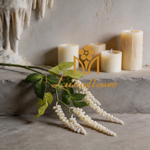 Artificial Pokeweed Flower Single Stem 78cm Faux White Hanging Amaranthus Spray With Green Leaves for Wedding Centerpiece Bridal Arch Home Vase Decor Wholesale
