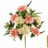 Artificial 12 Heads No.7 Dahlia & Five-Point Small Orchid Bouquet Stem 53cm Faux Cream White Mixed Flower Bunch with Assorted Green Foliage for Wedding Home Vase Decor Wholesale