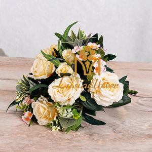 Artificial 17 Heads Rose Mixed Bouquet 55cm Faux Cream White Rose Bush with Filler Flowers & Greenery for Wedding Table Centerpiece Home Vase Decor Wholesale