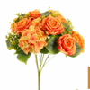 Artificial 15-Head No.21 Rose & Curled-Petal Hydrangea Bouquet 62cm Cream White with Lotus Leaf & Broad Veined Foliage for Tall Floor Vase Large Wedding Decor Wholesale