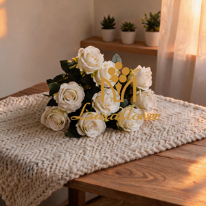 Artificial Spring Rose Bouquet 9 Heads 53cm Faux White Rose Flower Bunch With Green Leaves for Wedding Centerpiece Bridal Arch Home Vase Decor Wholesale