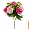 Artificial 10 Forks Spiky Ball Chrysanthemum & Hydrangea Bouquet Bunch 53cm Cream White with Round Lotus Leaf Greenery for Rustic Home Wedding Decor Wholesale