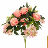 Artificial 15 Heads Rose & Five-Point Small Orchid Bouquet 60cm Faux Cream White Mixed Flower Bunch with Assorted Green Foliage for Wedding Home Vase Decor Wholesale