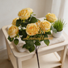 Artificial 7-Head Guocheng Rose Bouquet Bunch 52cm Pink Champagne Gradient with Brown Woody Stems & Serrated Foliage for Romantic Wedding Home Vase Decor Wholesale