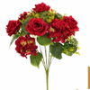 Artificial 15-Head No.21 Rose & Curled-Petal Hydrangea Bouquet 62cm Cream White with Lotus Leaf & Broad Veined Foliage for Tall Floor Vase Large Wedding Decor Wholesale