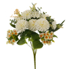 Artificial 15-Fork Pompon Chrysanthemum Bouquet 59cm Cream White with Orange-Center Blossoms & Spike Grass for Tall Vase Wedding Aisle Decor Wholesale