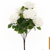 Artificial 7-Head Xuanli Rose Bouquet Bunch 52cm Pink Yellow Gradient with Brown Woody Stems & Serrated Foliage for Romantic Wedding Home Vase Decor Wholesale