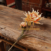 Artificial 2 Head Large King Protea Stem 105cm Faux Warm Orange Gradient Bloom with Bud for Rustic Boho Wedding Floor Vase Decor Wholesale