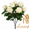 Artificial Spring Rose Bouquet 9 Heads 53cm Faux White Rose Flower Bunch With Green Leaves for Wedding Centerpiece Bridal Arch Home Vase Decor Wholesale