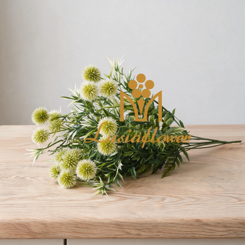 Artificial Thistle Ball Greenery Bush 37cm Faux Spiky Globe Flower Bunch With Mixed Foliage for Wedding Centerpiece Bridal Arch Home Vase Decor Wholesale