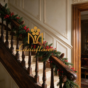 Artificial Pine Christmas Garland with Red Berries Pine Cones Flexible Evergreen Mantel Swag for Stair Railing Front Door Holiday Decor Wholesale