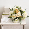 Artificial 12 Heads No.7 Dahlia & Five-Point Small Orchid Bouquet Stem 53cm Faux Cream White Mixed Flower Bunch with Assorted Green Foliage for Wedding Home Vase Decor Wholesale