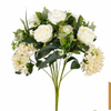 Artificial 15 Heads Rose & Five-Point Small Orchid Bouquet 60cm Faux Cream White Mixed Flower Bunch with Assorted Green Foliage for Wedding Home Vase Decor Wholesale