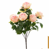 Artificial 7-Head Guocheng Rose Bouquet Bunch 52cm Pink Champagne Gradient with Brown Woody Stems & Serrated Foliage for Romantic Wedding Home Vase Decor Wholesale