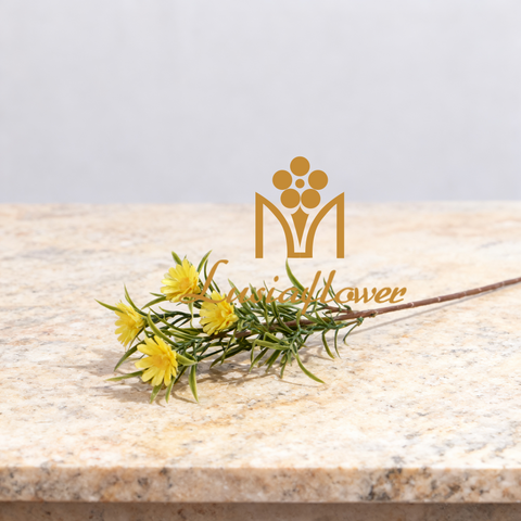 Artificial Single Stem Mini Daisy 43cm Faux Yellow Daisy Flower With Needle Green Foliage for Wedding Centerpiece Bridal Arch Home Vase Decor Wholesale