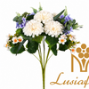 Artificial Ball Chrysanthemum Bouquet 15 Heads 57cm Mixed Faux Flower Bunch With Assorted Blooms & Green Foliage for Wedding Centerpiece Bridal Arch Home Vase Decor Wholesale