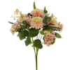 Artificial 15-Fork Pompon Chrysanthemum Bouquet 59cm Cream White with Orange-Center Blossoms & Spike Grass for Tall Vase Wedding Aisle Decor Wholesale